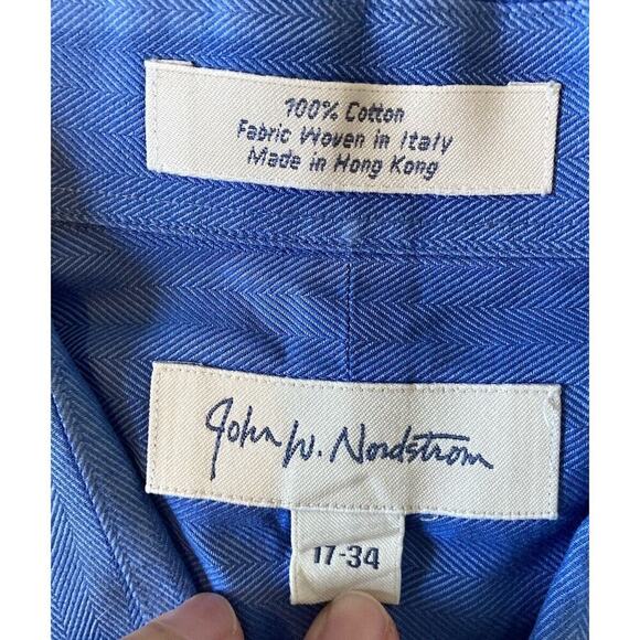 John W Nordstrom Button Up Shirt Size 17  Men’s Blue Long Sleeve - Picture 3 of 7
